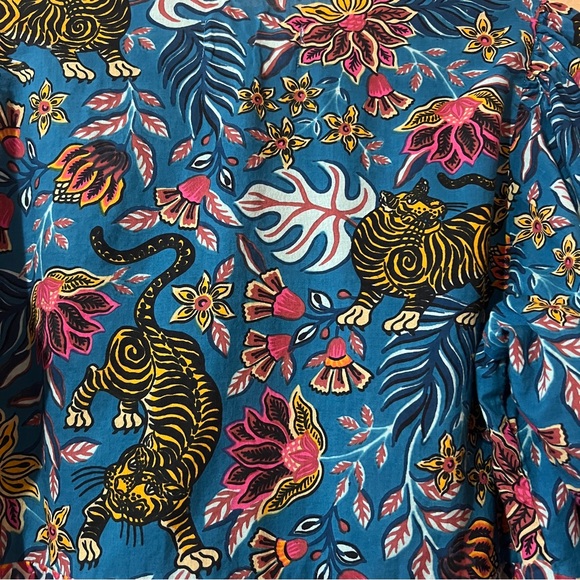 PrintFresh Annabelle Blouse in Tibetan Tigress Tie Front Flutter Hem Top Size S - Picture 9 of 12